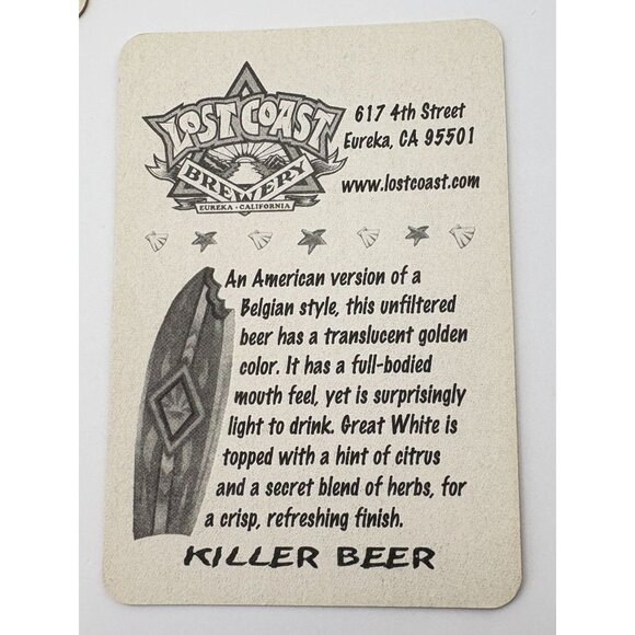 Lost Coast Brewery Coasters Eureka CA Great White Killer Beer Set Of 4 - Picture 4 of 7